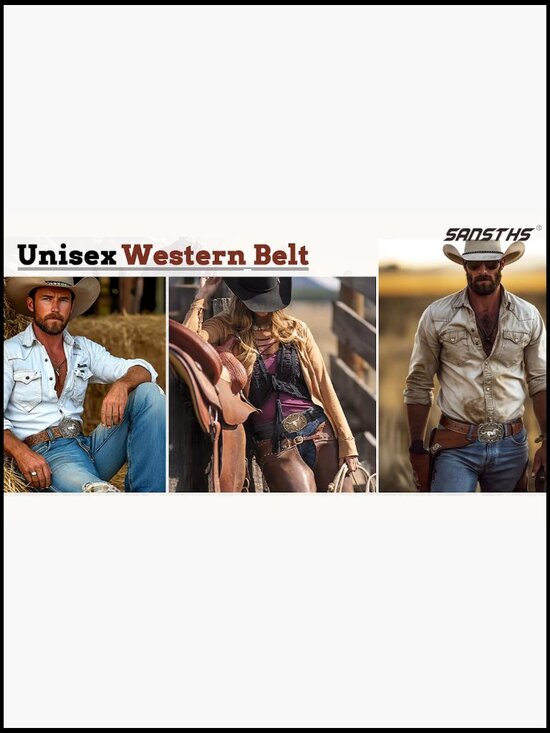 Western Cowboy Belt with Bull Head Buckle, Split Leather main image 4